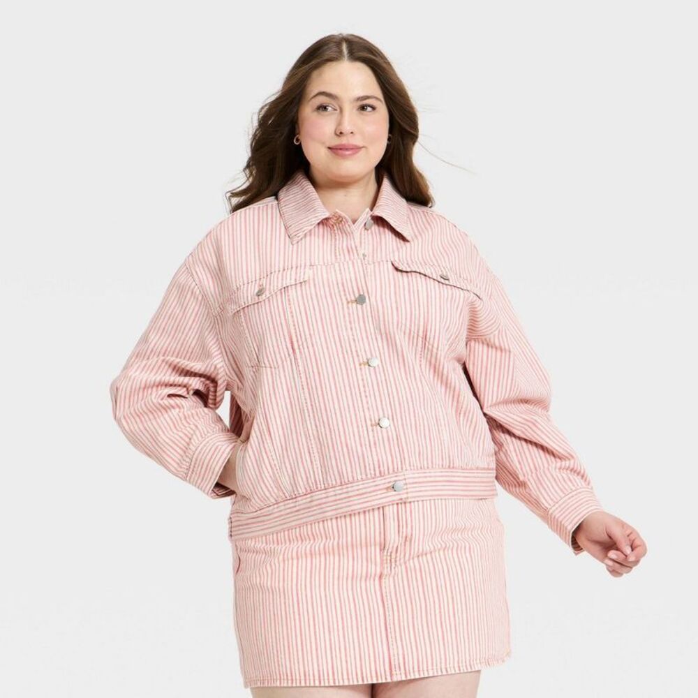 Women's Stripe Denim Jacket - Universal Thread Red/White XXL